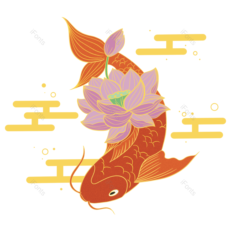 中国风图片,锦鲤元素,荷花PNG,水波纹免抠素材